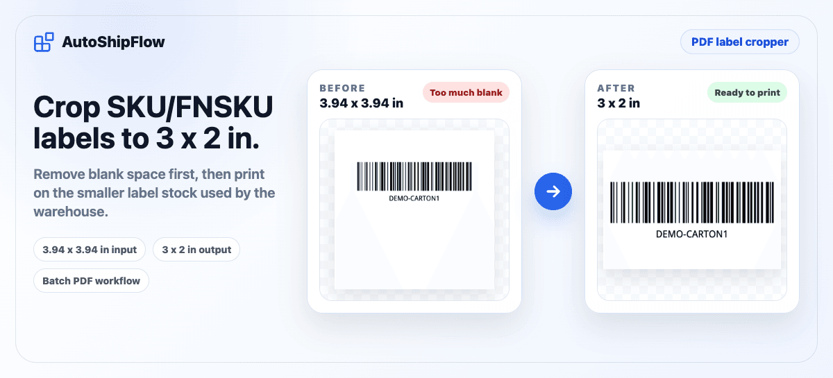 Crop SKU and Amazon FNSKU labels for small label paper